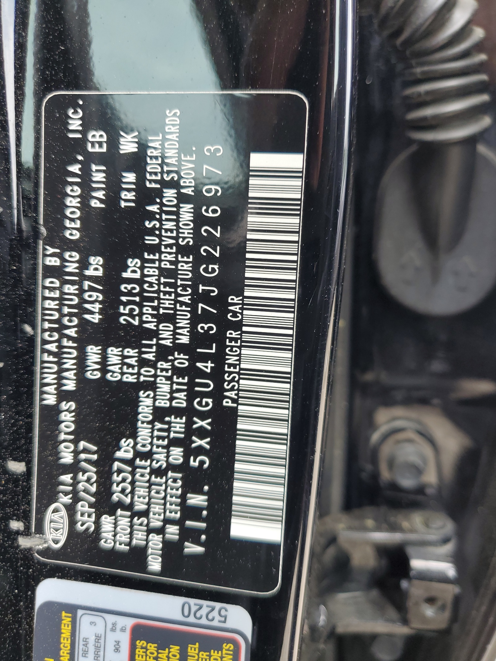 5XXGU4L37JG226973 2018 Kia Optima Ex