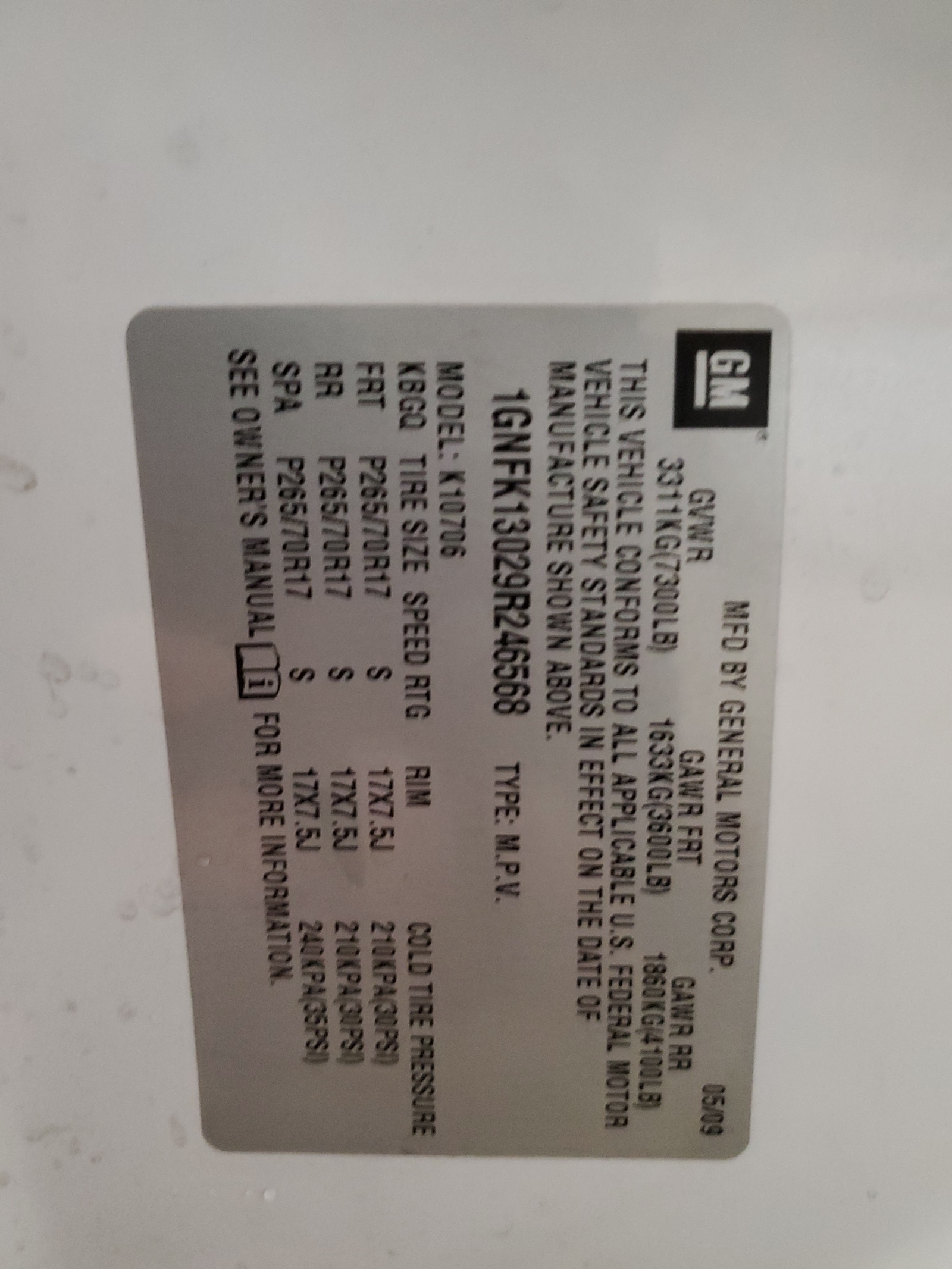 1GNFK13029R246568 2009 Chevrolet Tahoe K1500 Ls