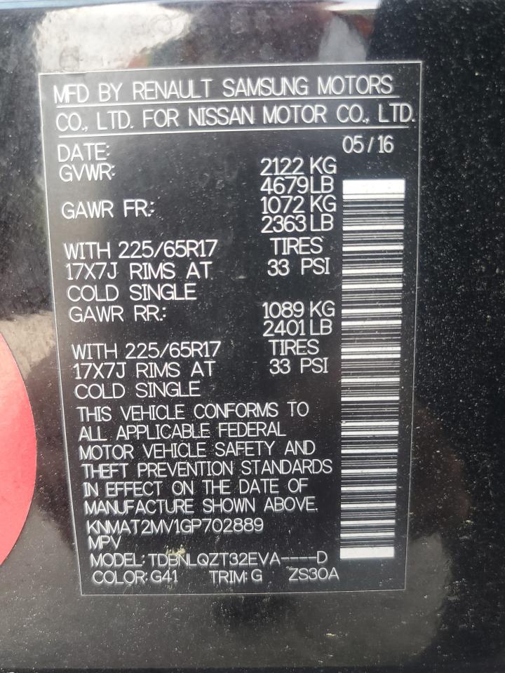 2016 Nissan Rogue S VIN: KNMAT2MV1GP702889 Lot: 64985104