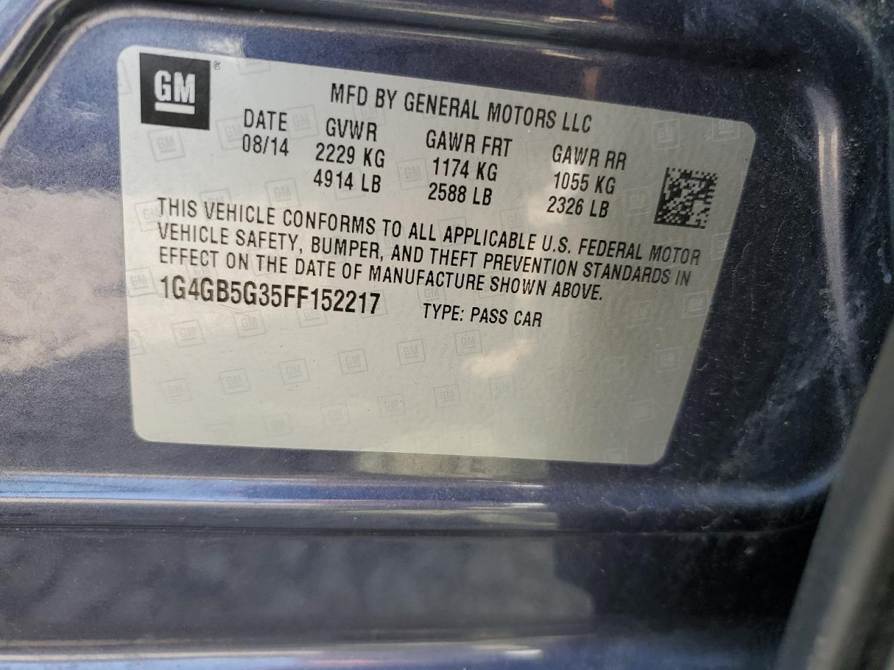 2015 Buick Lacrosse VIN: 1G4GB5G35FF152217 Lot: 64773514