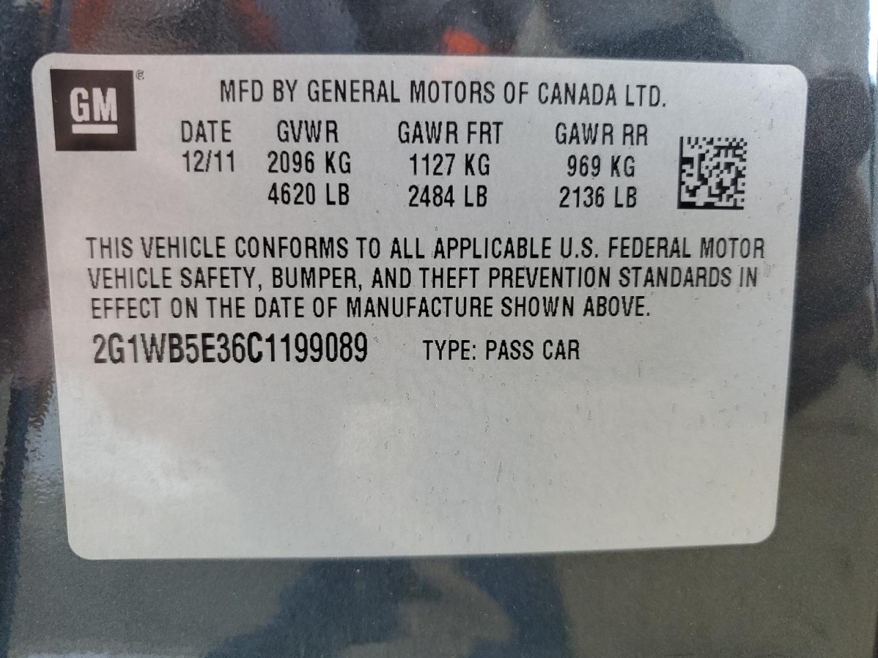 2012 Chevrolet Impala Lt VIN: 2G1WB5E36C1199089 Lot: 61201604