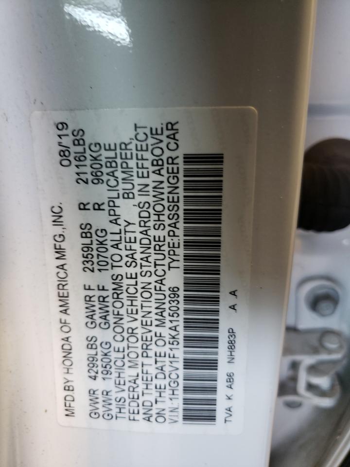 1HGCV1F15KA150396 2019 Honda Accord Lx