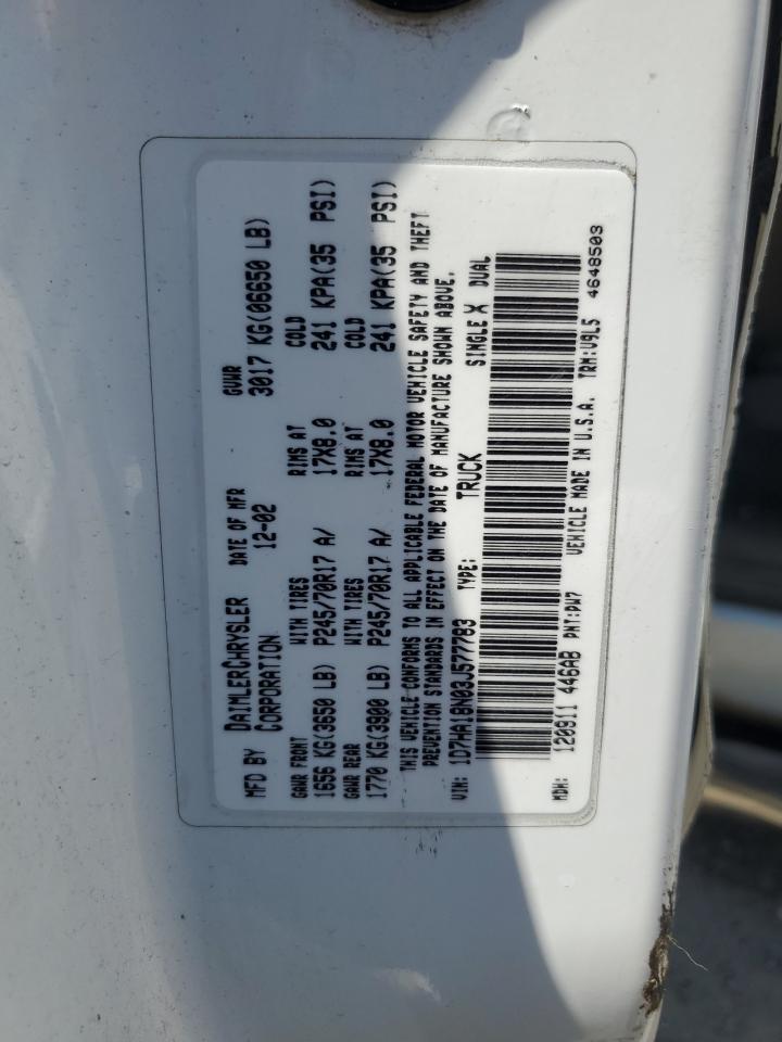 2003 Dodge Ram 1500 St VIN: 1D7HA18N03J577783 Lot: 62650834