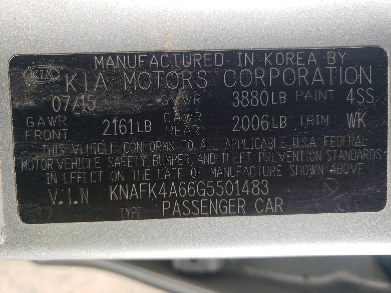 2016 Kia Forte Lx VIN: KNAFK4A66G5501483 Lot: 64102594