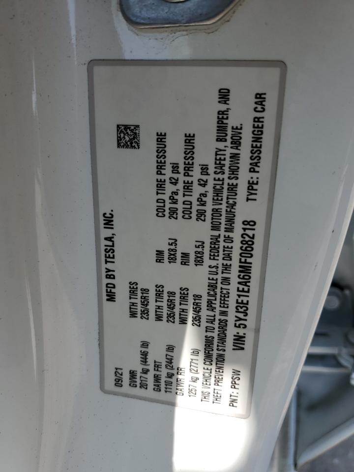 5YJ3E1EA6MF068218 2021 Tesla Model 3