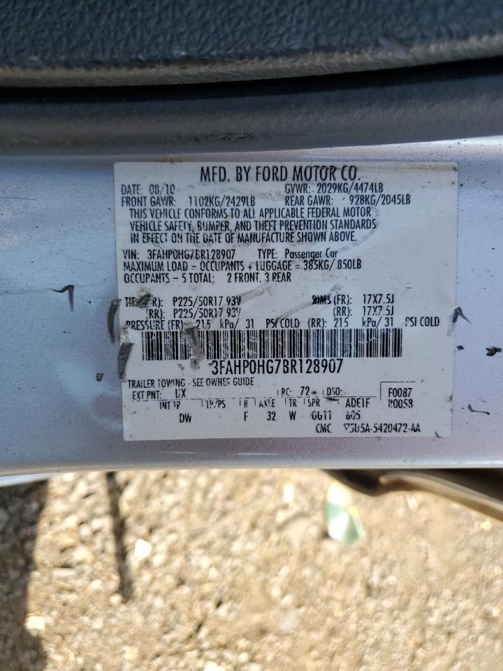 2011 Ford Fusion Se VIN: 3FAHP0HG7BR128907 Lot: 67037454