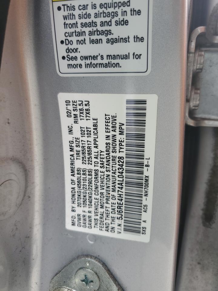 2010 Honda Cr-V Exl VIN: 5J6RE4H74AL043428 Lot: 62962274