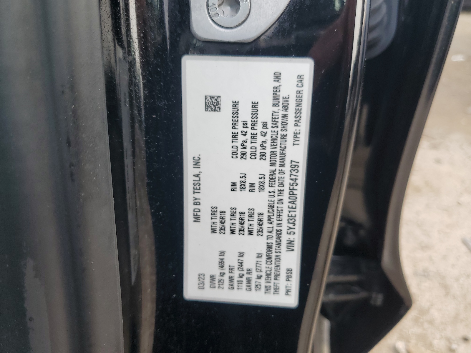 5YJ3E1EA0PF547397 2023 Tesla Model 3