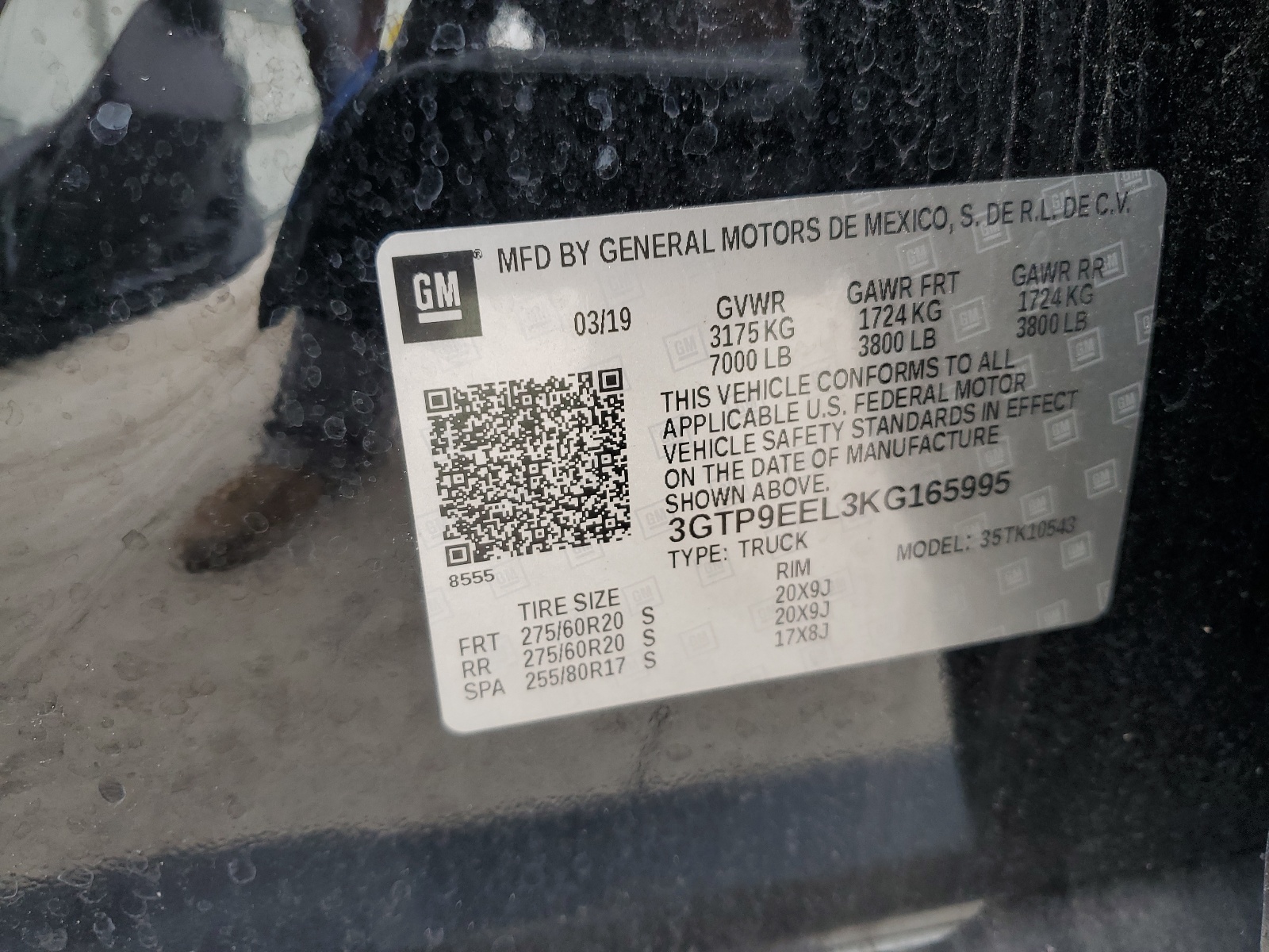 3GTP9EEL3KG165995 2019 GMC Sierra K1500 At4