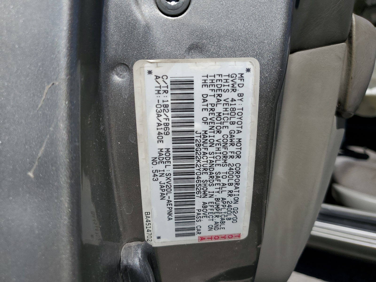 JT2BG22K2Y0465267 2000 Toyota Camry Ce