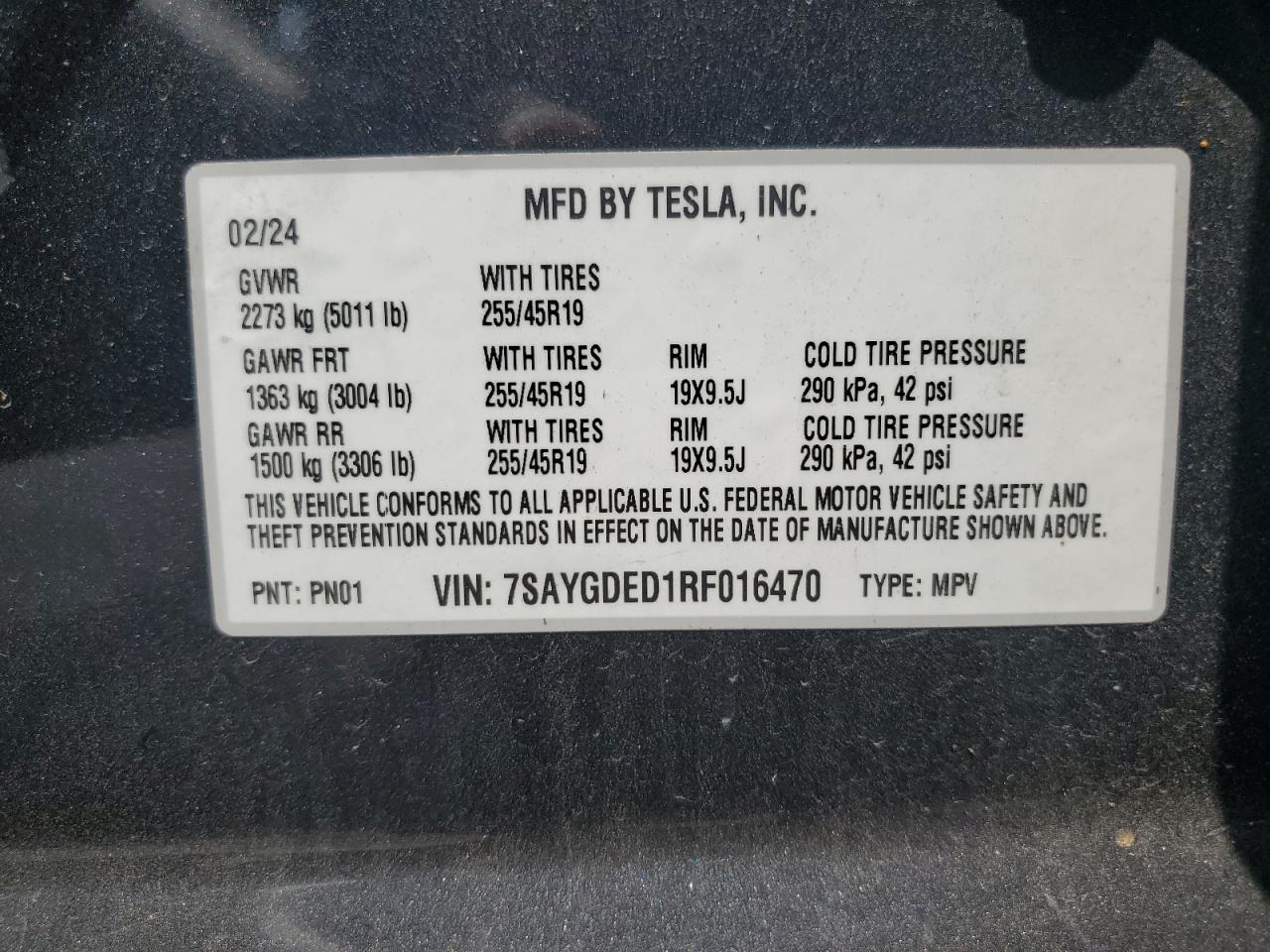 2024 Tesla Model Y VIN: 7SAYGDED1RF016470 Lot: 64996414