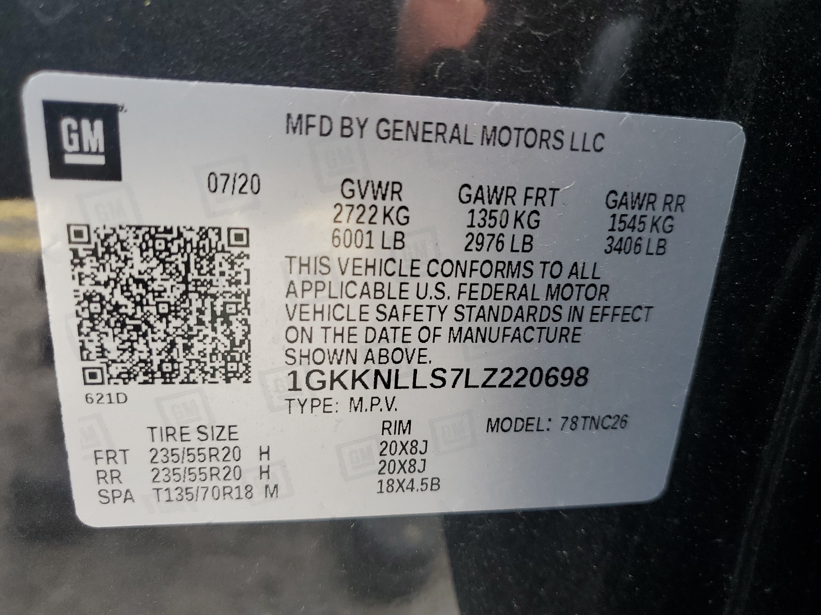 1GKKNLLS7LZ220698 2020 GMC Acadia At4