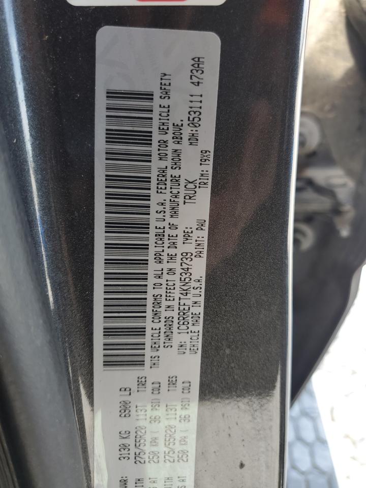 2019 Ram 1500 Big Horn/Lone Star VIN: 1C6RREFT4KN534739 Lot: 61548674