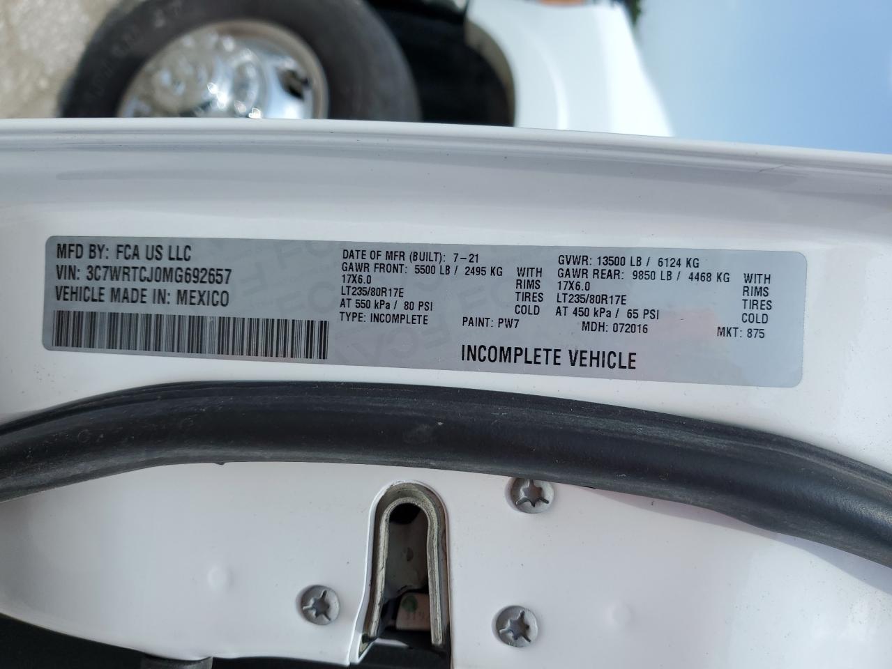 2021 Ram 3500 VIN: 3C7WRTCJ0MG692657 Lot: 65352634