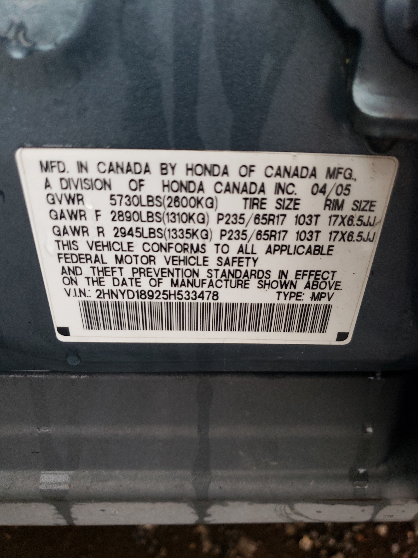 2HNYD18925H533478 2005 Acura Mdx Touring