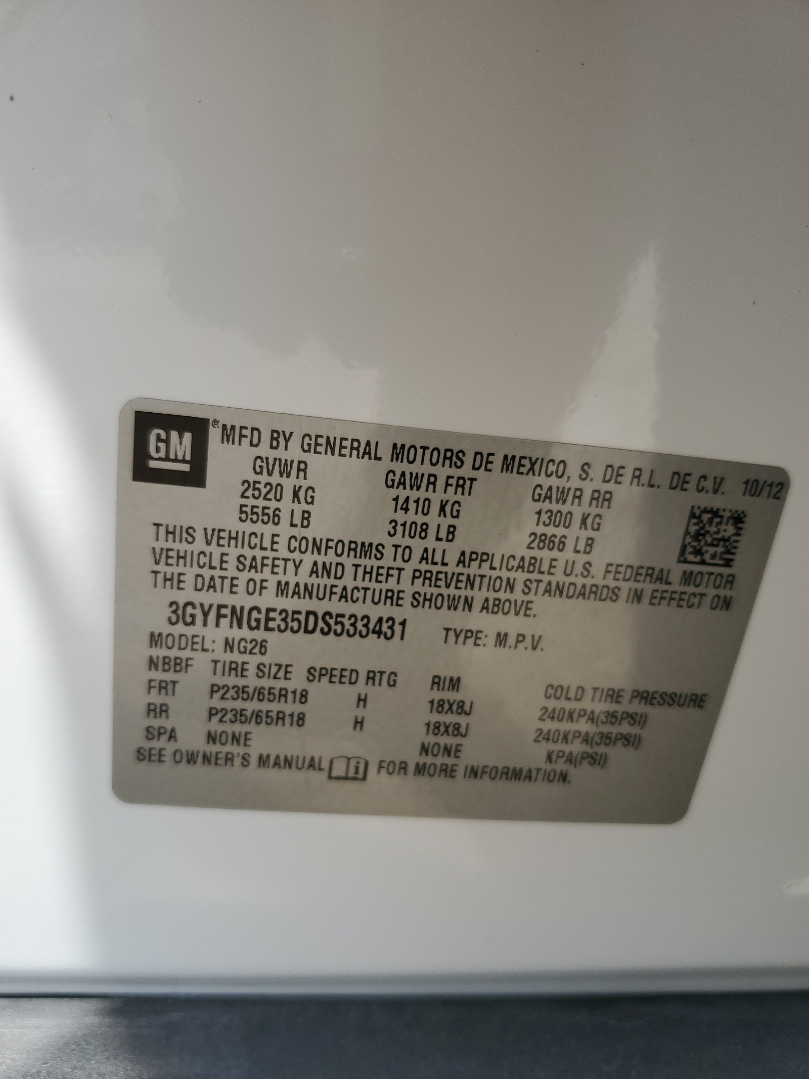 3GYFNGE35DS533431 2013 Cadillac Srx Luxury Collection