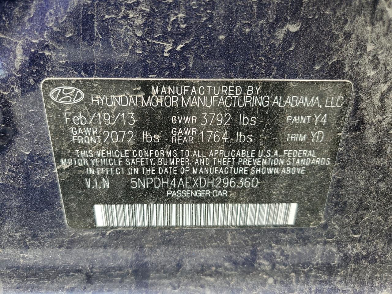 5NPDH4AEXDH296360 2013 Hyundai Elantra Gls