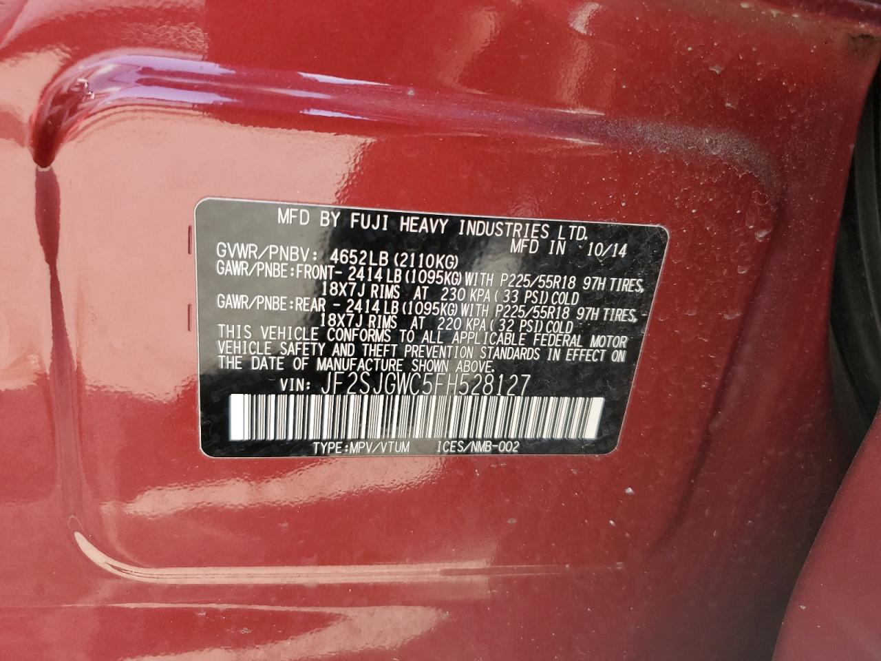 2015 Subaru Forester 2.0Xt Touring VIN: JF2SJGWC5FH528127 Lot: 65324464