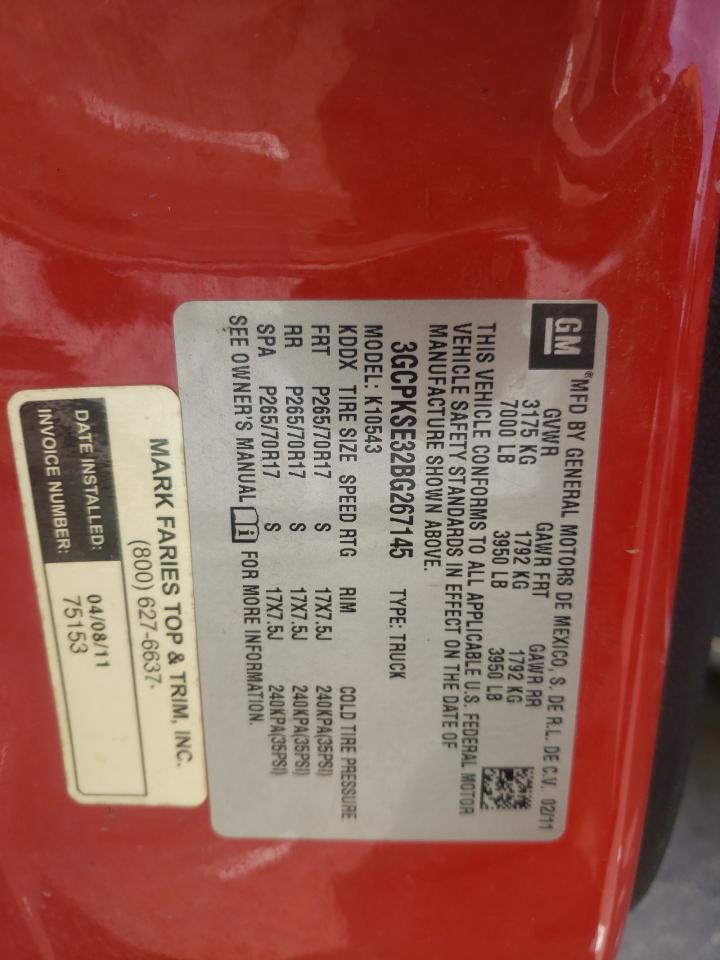 2011 Chevrolet Silverado K1500 Lt VIN: 3GCPKSE32BG267145 Lot: 63995804