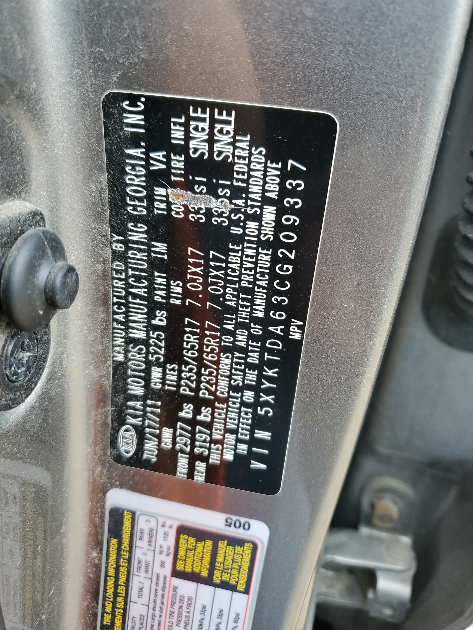 5XYKTDA63CG209337 2012 Kia Sorento Base