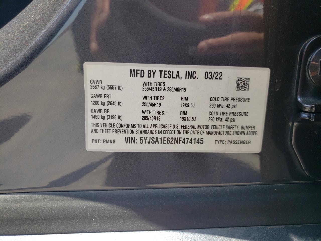 5YJSA1E62NF474145 2022 Tesla Model S