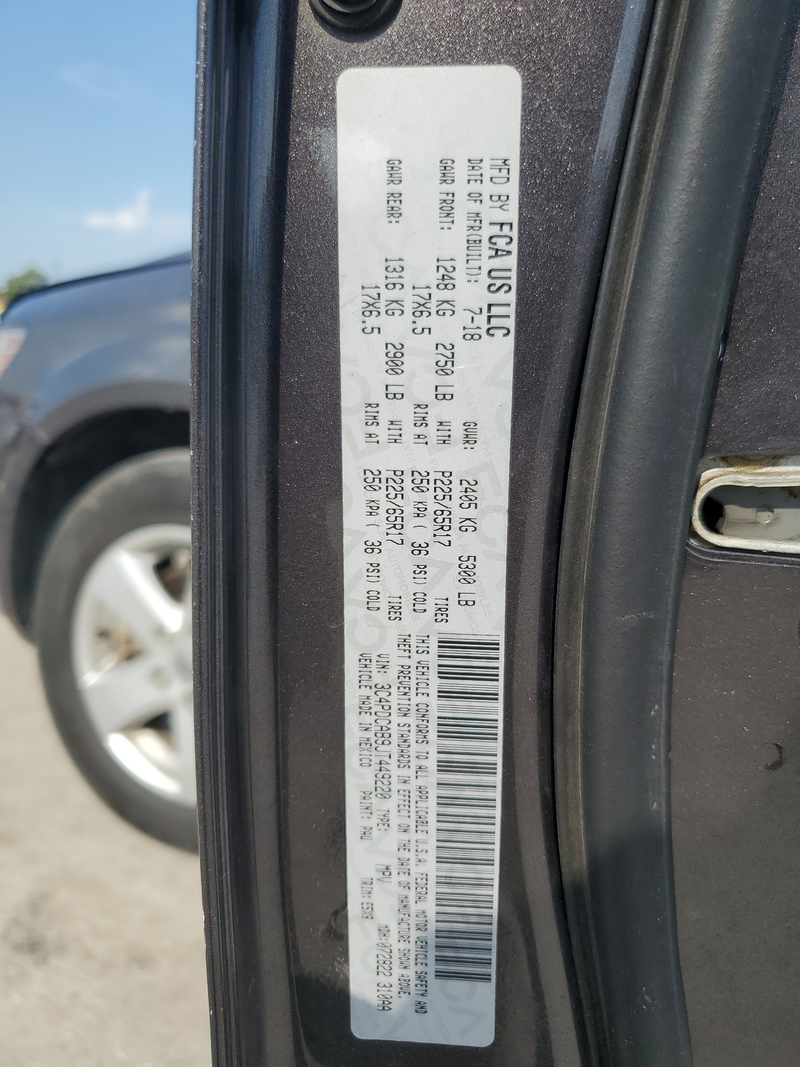 3C4PDCAB9JT449220 2018 Dodge Journey Se