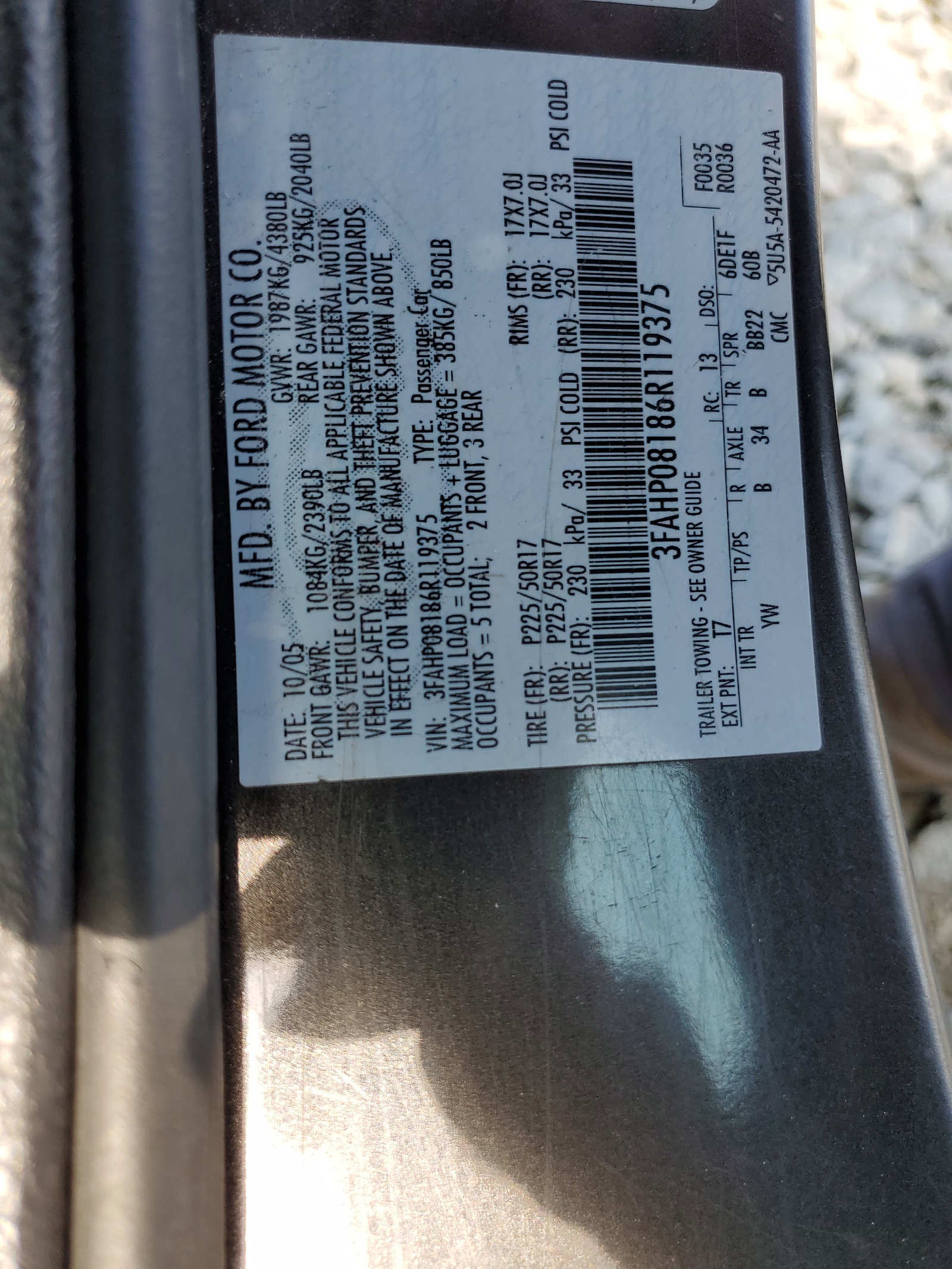 3FAHP08186R119375 2006 Ford Fusion Sel