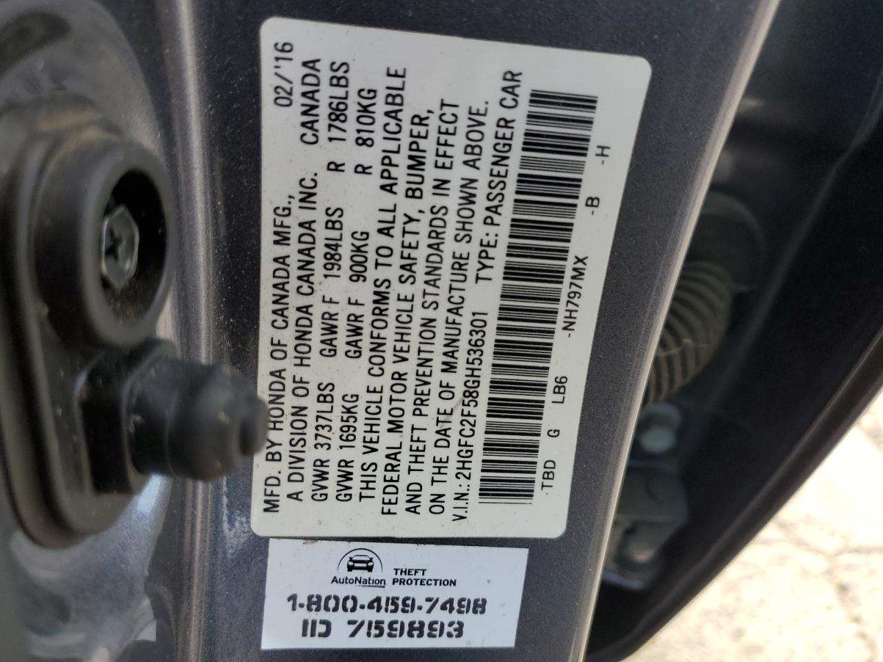 2HGFC2F58GH536301 2016 HONDA CIVIC - Image 14