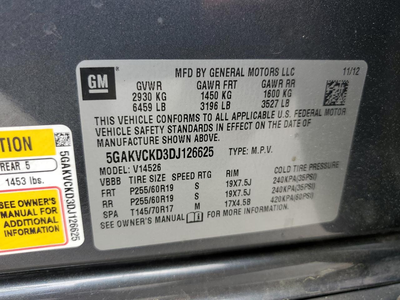 2013 Buick Enclave VIN: 5GAKVCKD3DJ126625 Lot: 61975154