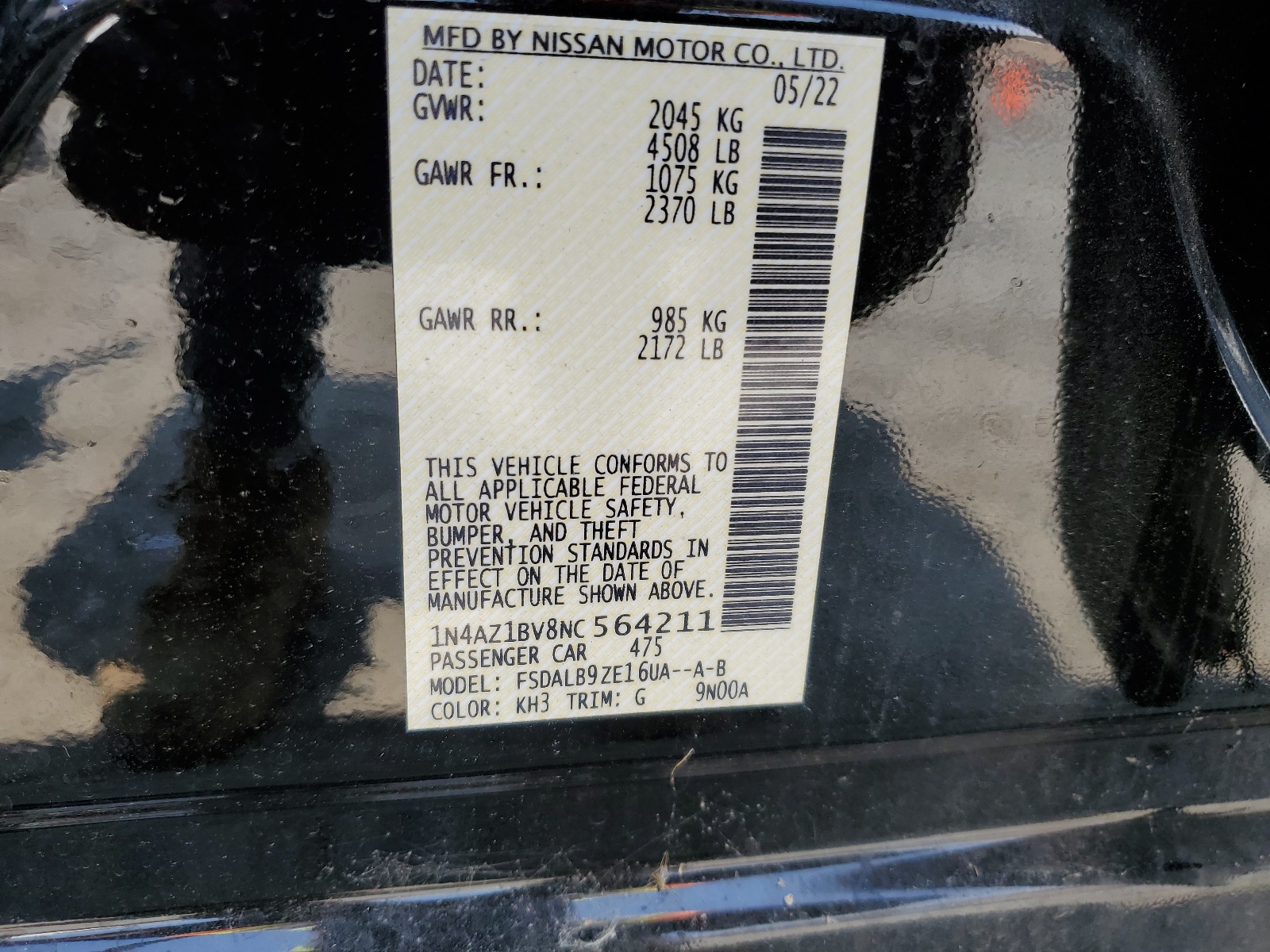 1N4AZ1BV8NC564211 2022 Nissan Leaf S