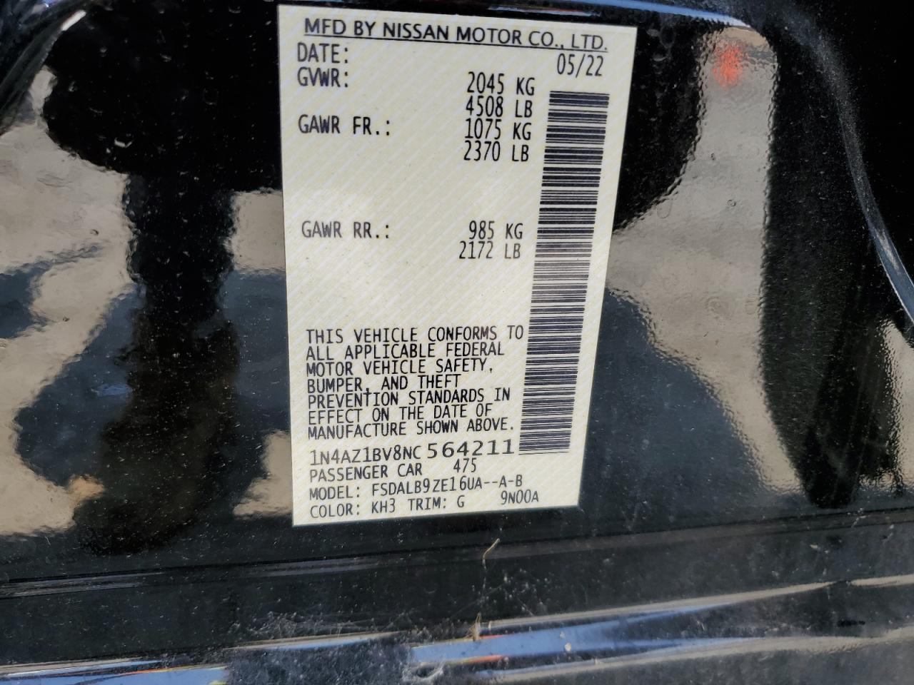 2022 Nissan Leaf S VIN: 1N4AZ1BV8NC564211 Lot: 63836444