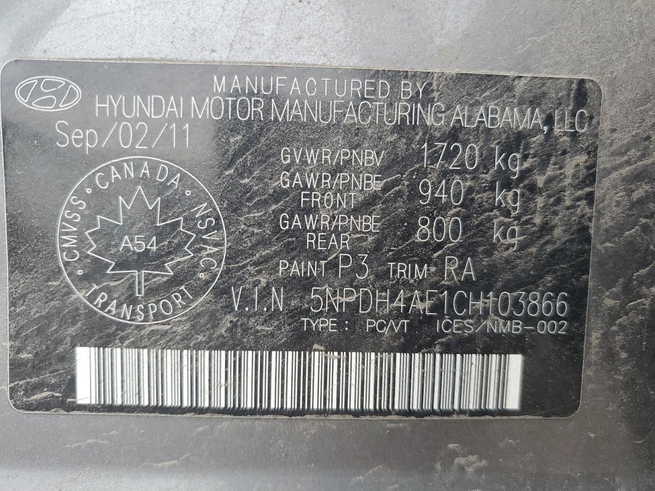 2012 Hyundai Elantra Gls VIN: 5NPDH4AE1CH103866 Lot: 62305464