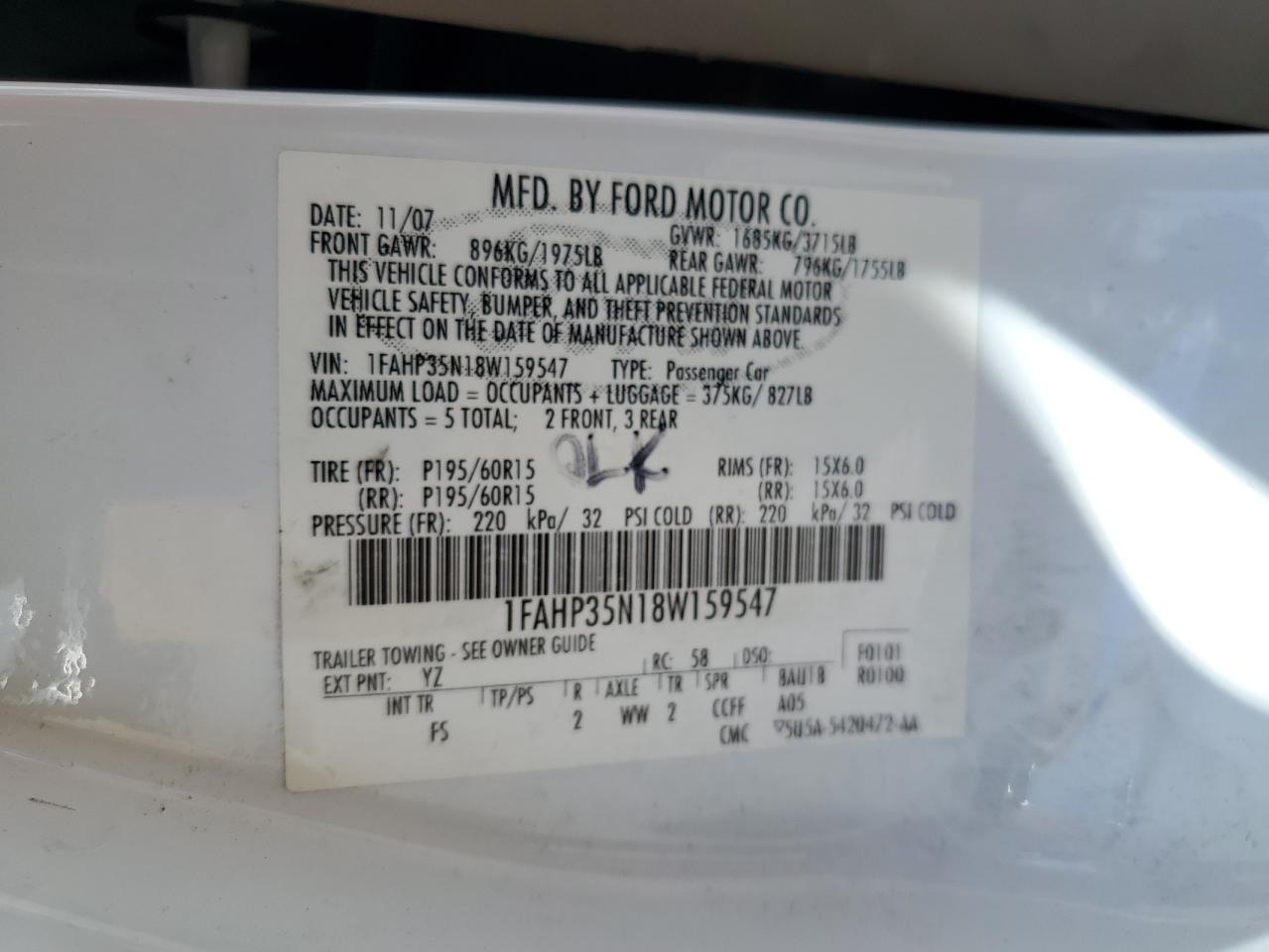 1FAHP35N18W159547 2008 Ford Focus Se