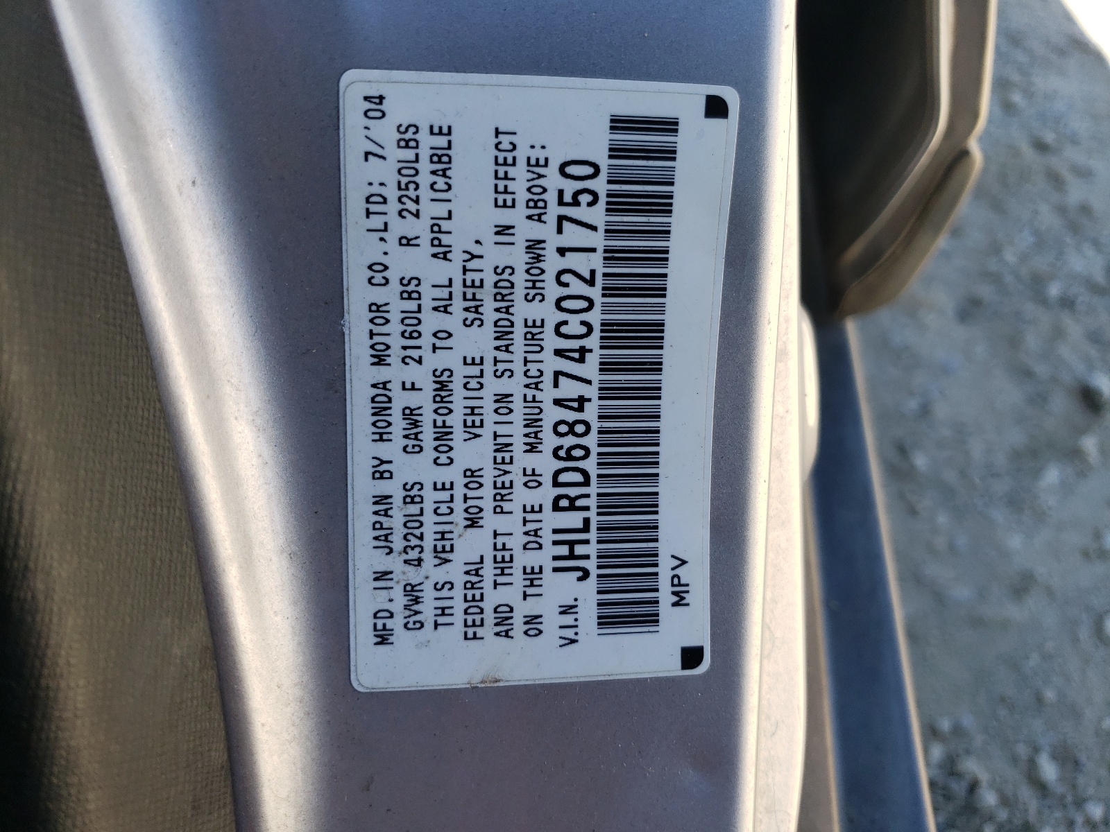 JHLRD68474C021750 2004 Honda Cr-V Lx