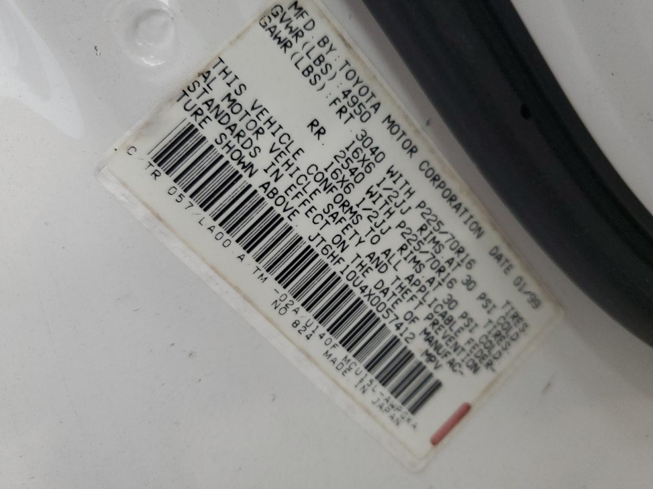 1999 Lexus Rx 300 VIN: JT6HF10U4X0057412 Lot: 62663964