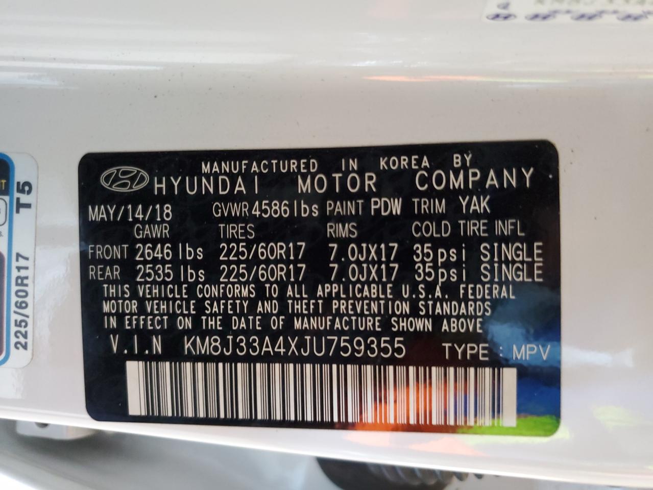 2018 Hyundai Tucson Sel VIN: KM8J33A4XJU759355 Lot: 62064534