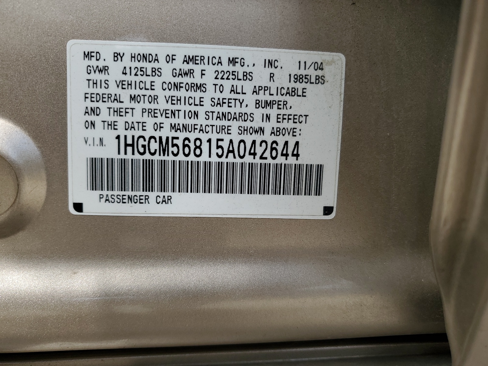 1HGCM56815A042644 2005 Honda Accord Ex
