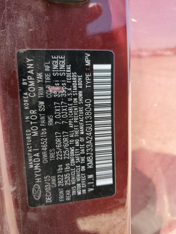 2016 Hyundai Tucson Limited VIN: KM8J33A24GU138040 Lot: 63768624