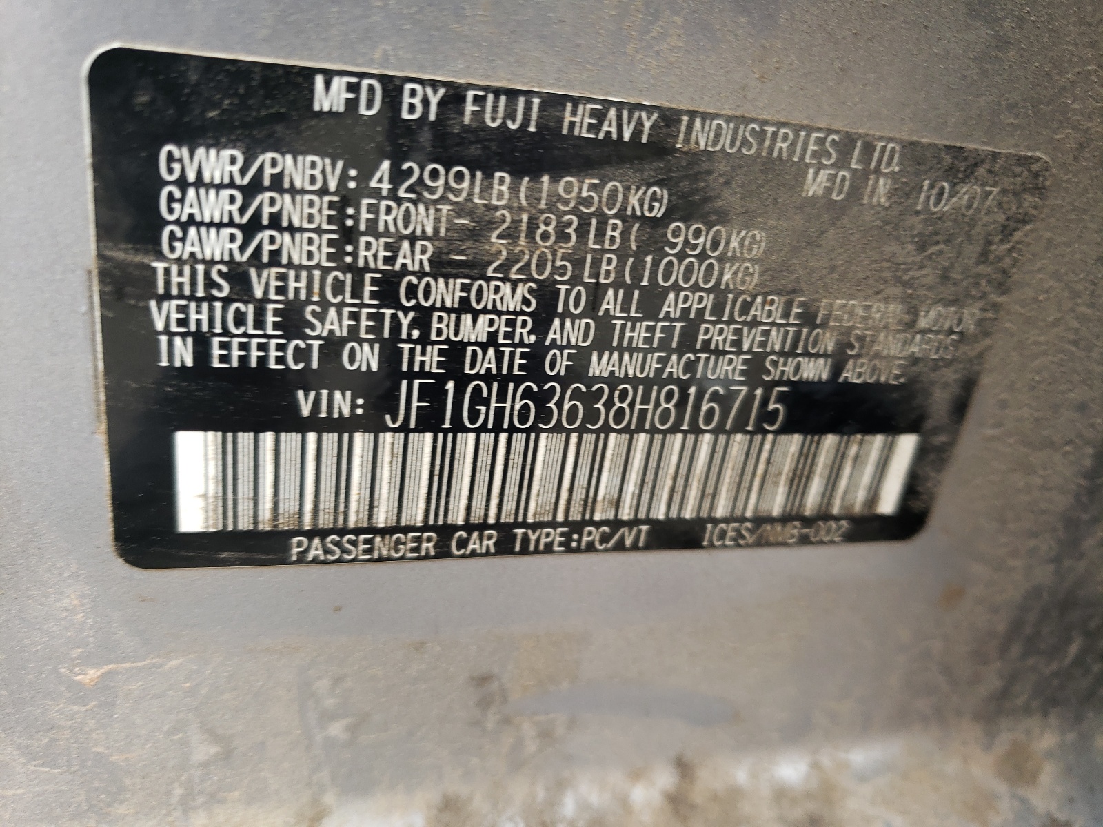 JF1GH63638H816715 2008 Subaru Impreza Outback Sport