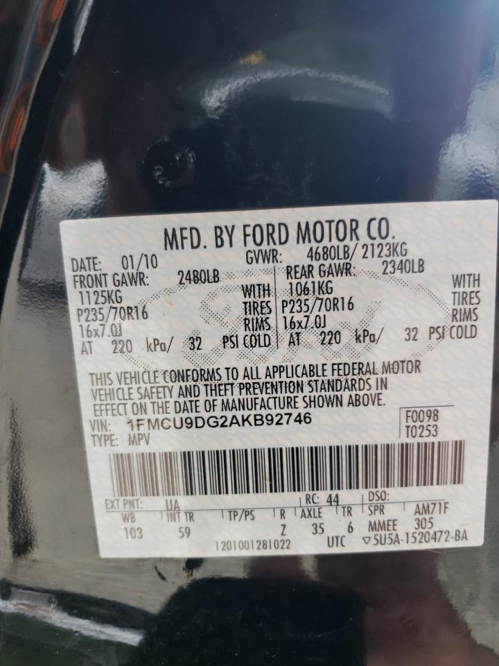 2010 Ford Escape Xlt VIN: 1FMCU9DG2AKB92746 Lot: 65092764