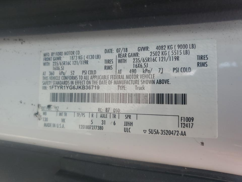 1FTYR1YG6JKB36719 2018 Ford Transit T-250