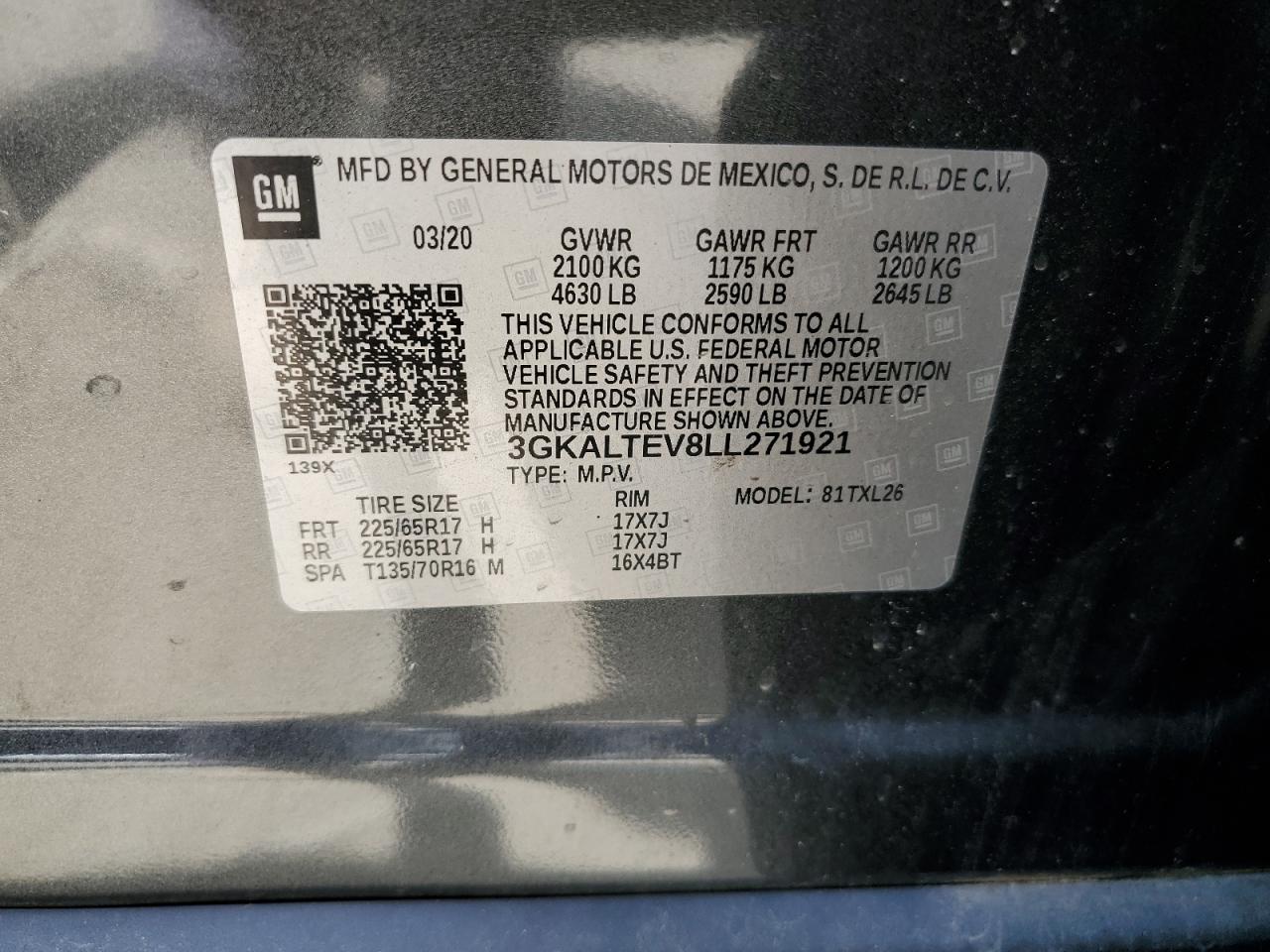 3GKALTEV8LL271921 2020 GMC Terrain Sle