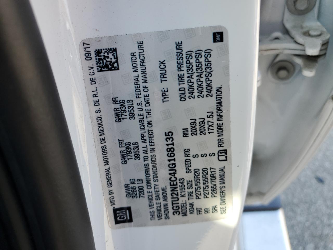 2018 GMC Sierra K1500 Slt VIN: 3GTU2NEC4JG168135 Lot: 62150174