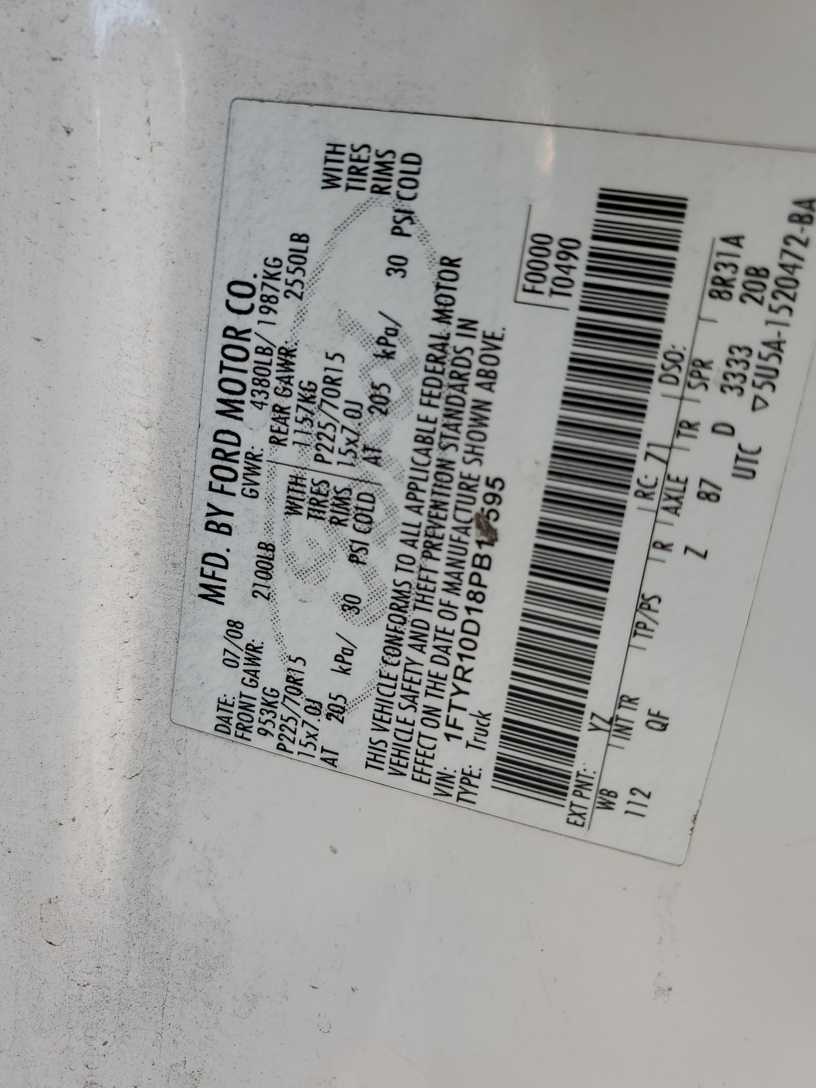 1FTYR10D18PB11595 2008 Ford Ranger