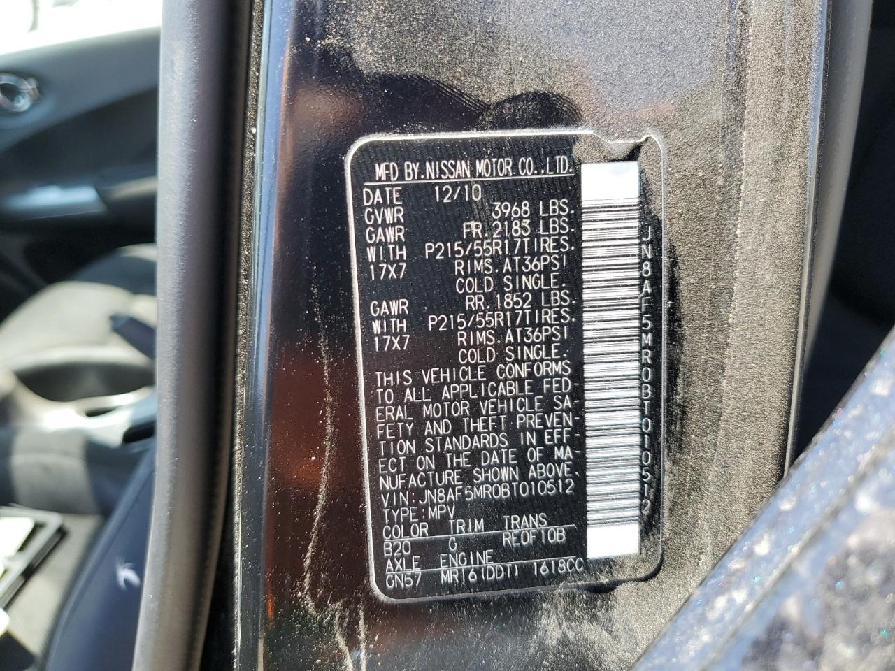 2011 Nissan Juke S VIN: JN8AF5MR0BT010512 Lot: 65085314