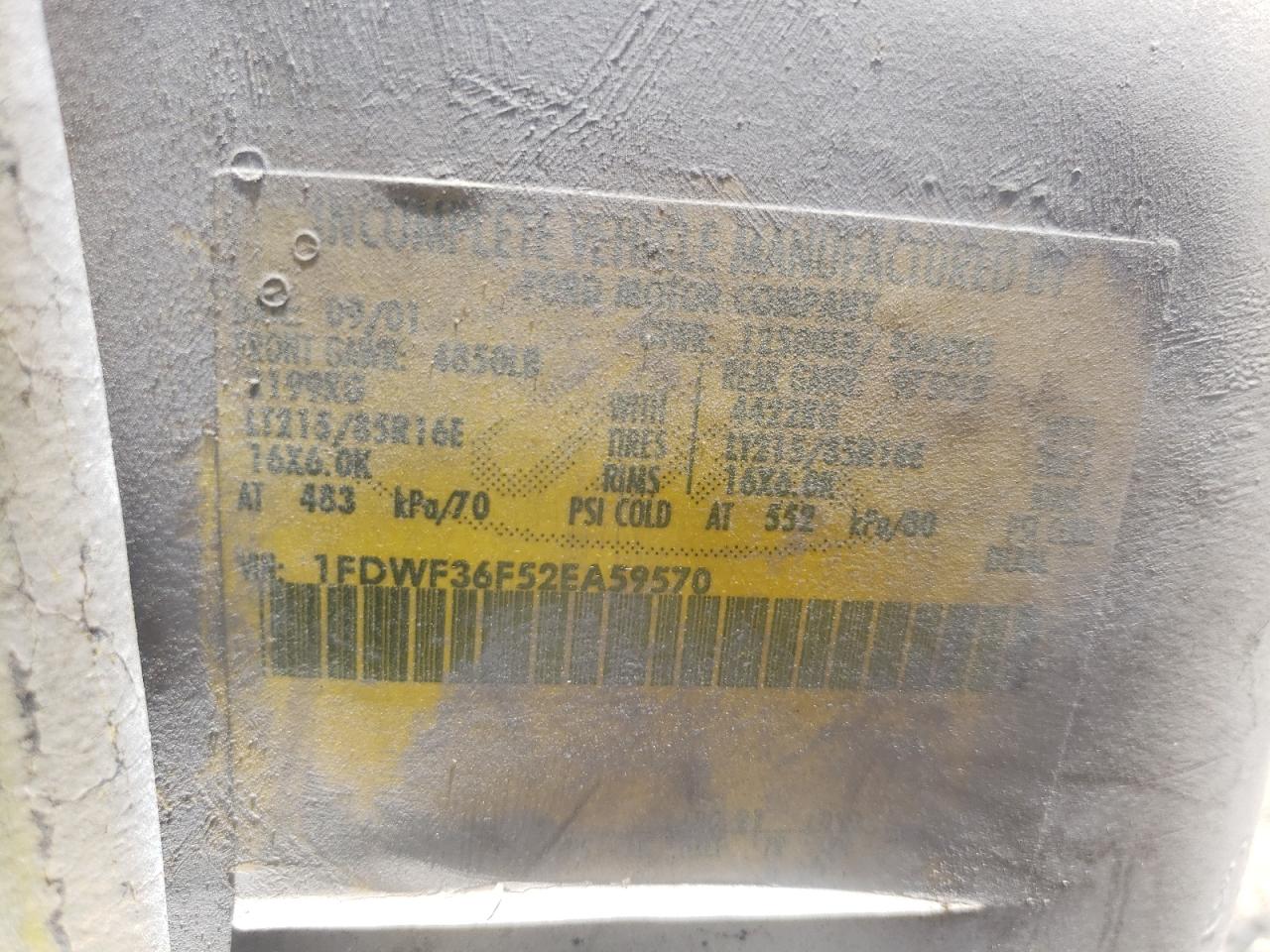 2002 Ford F350 Super Duty VIN: 1FDWF36F52EA59570 Lot: 62664994