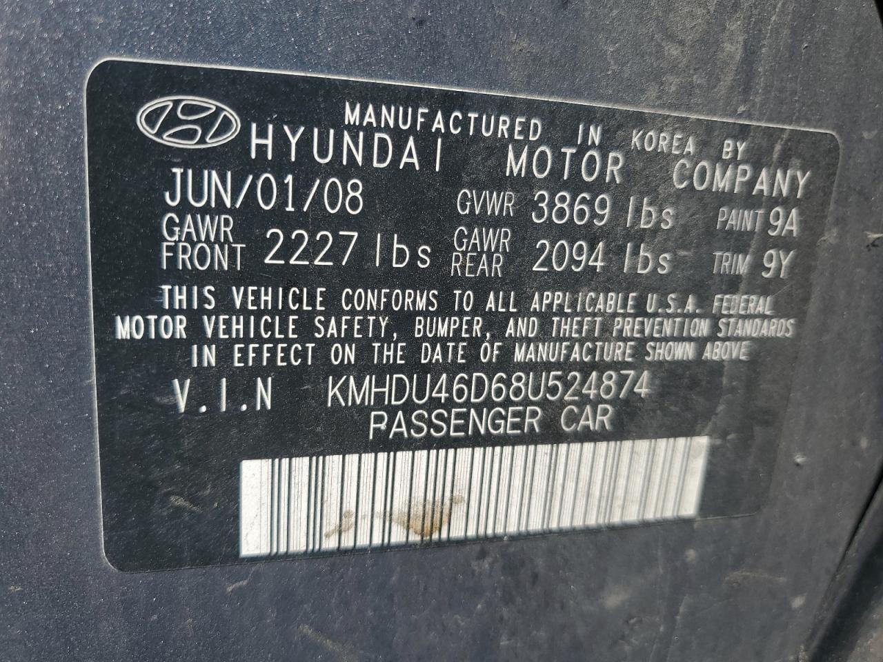 2008 Hyundai Elantra Gls VIN: KMHDU46D68U524874 Lot: 63717884