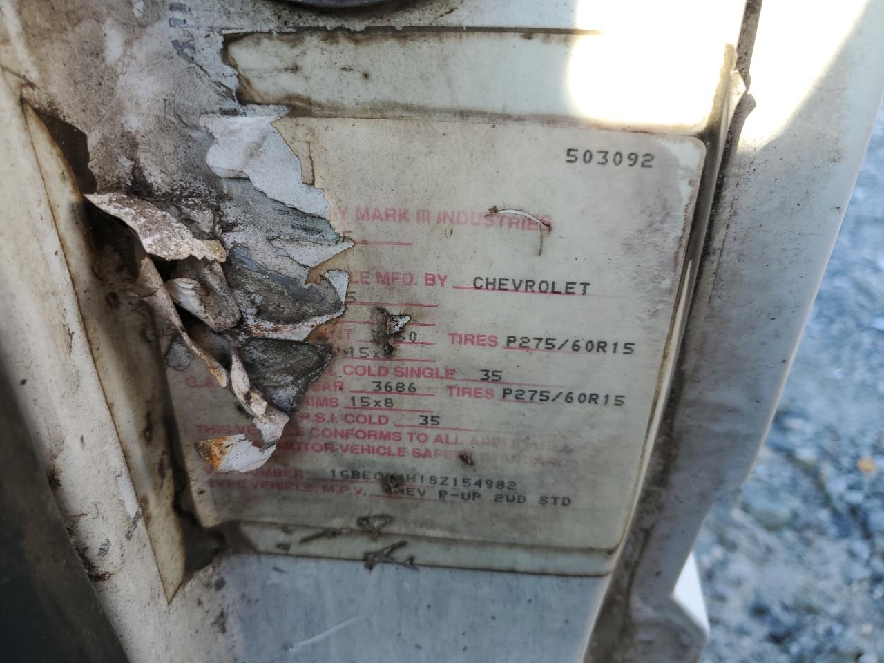 1995 Chevrolet Gmt-400 C1500 VIN: 1GBEC14H1SZ154982 Lot: 61402664