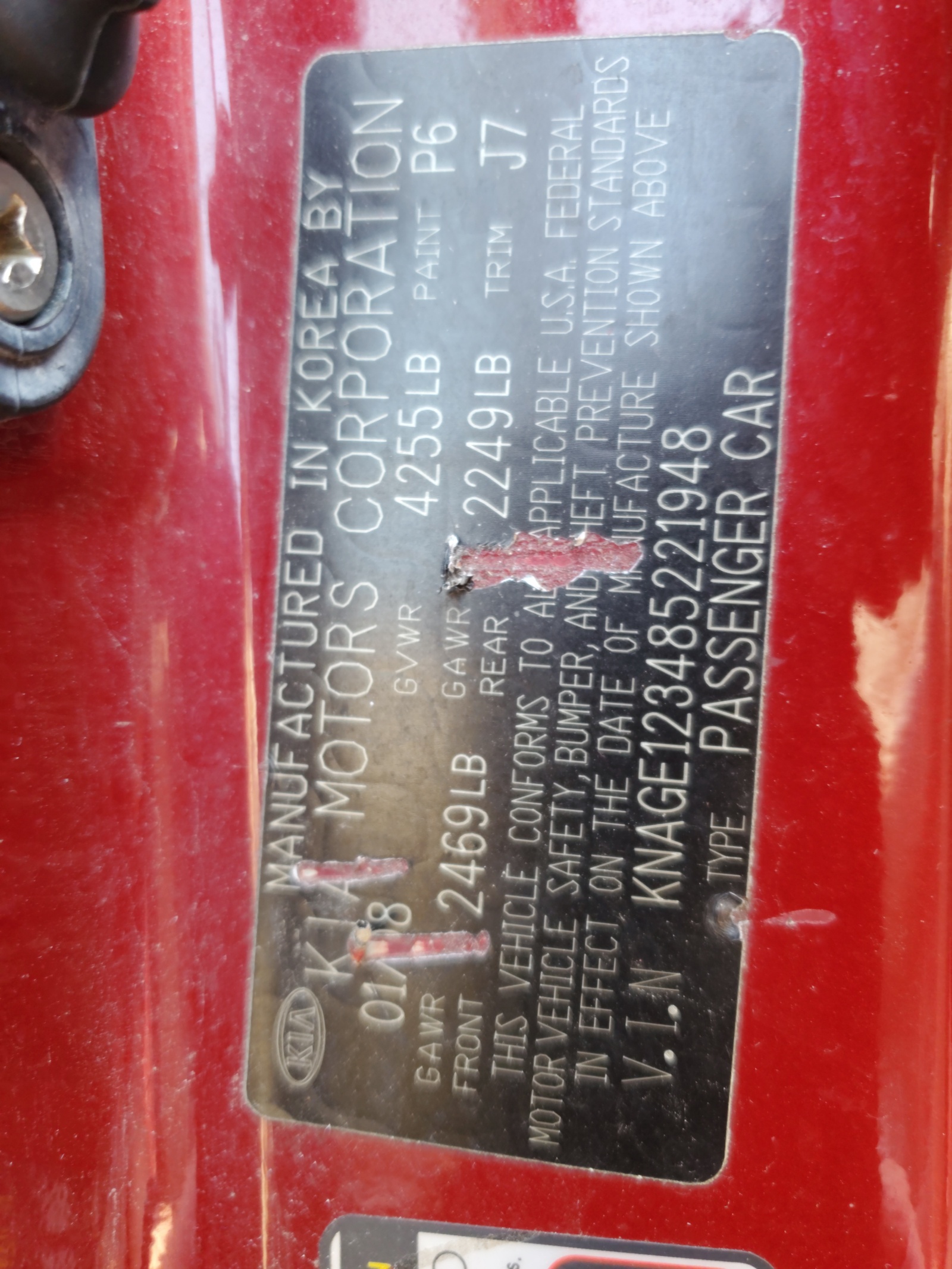 KNAGE123485221948 2008 Kia Optima Lx