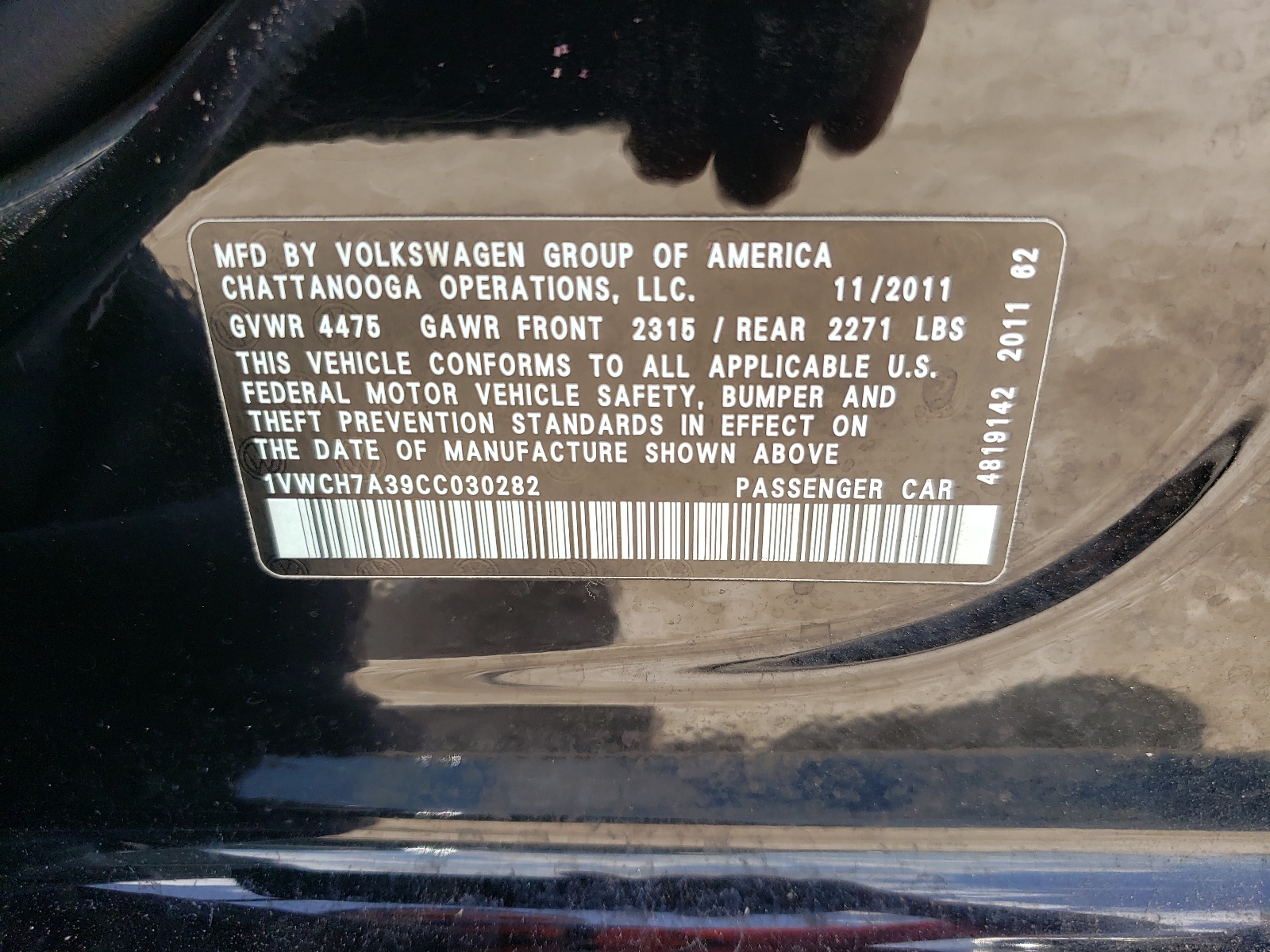 1VWCH7A39CC030282 2012 Volkswagen Passat Sel